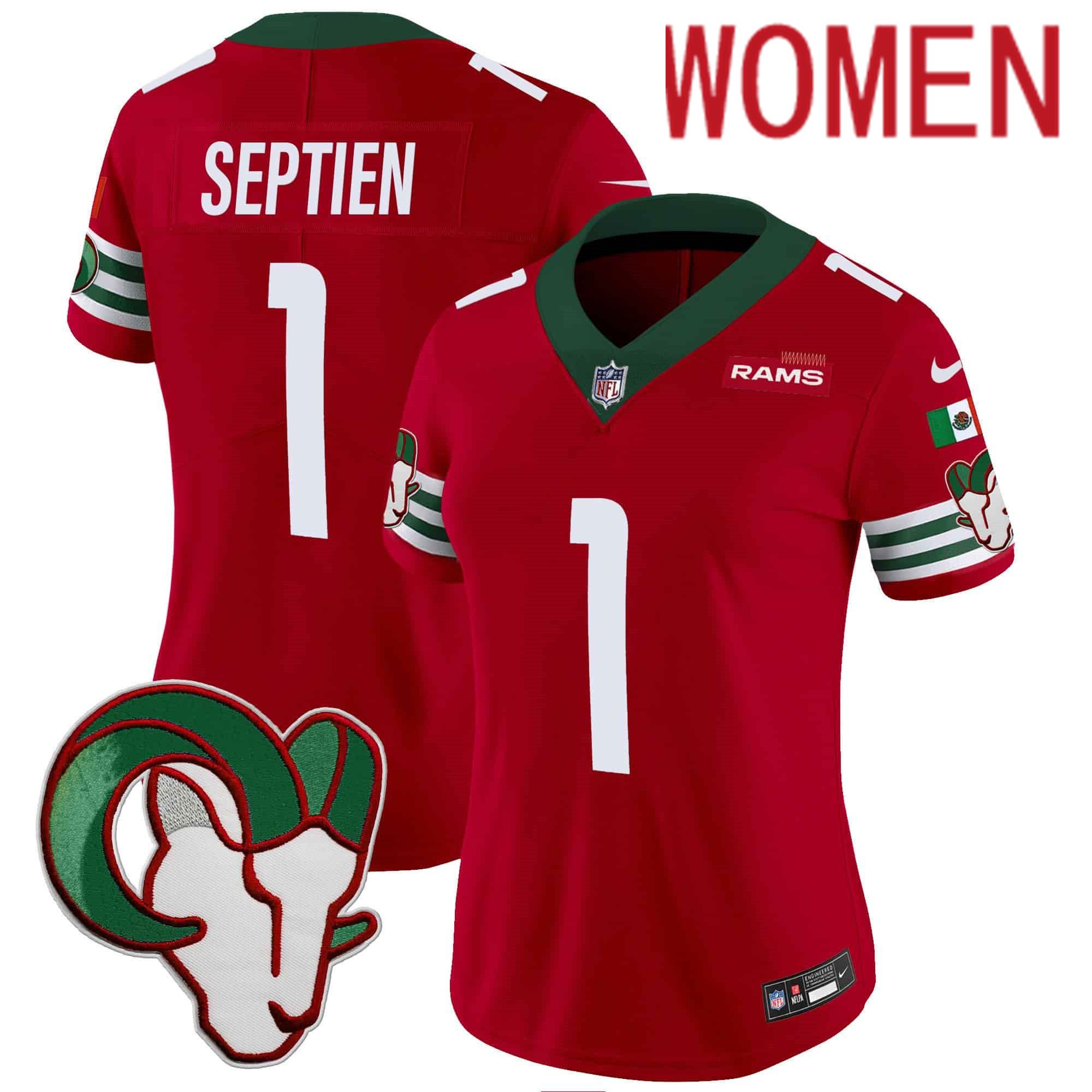 Women Los Angeles Rams #1 Septien Red 2024 Nike Mexico Vapor Limited NFL Jersey style 1